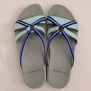 Merrell | Camellia Leather Slide Sandal Pastel Turquoise/Twilight Blue (8)